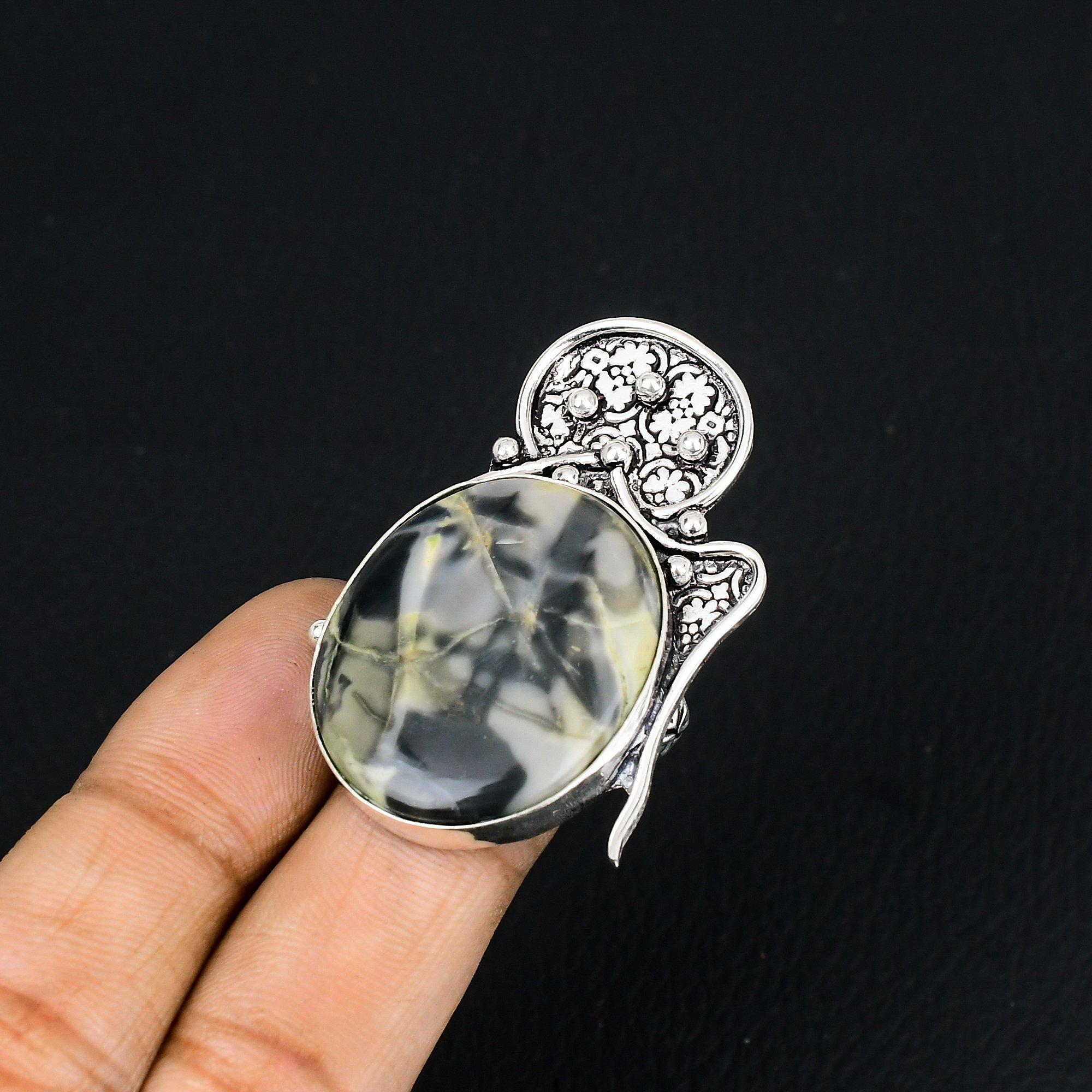 Sterling Silver Pear Fume Agate Stone Anniversary Solitaire Ring Jewelry US 8.5 8.5