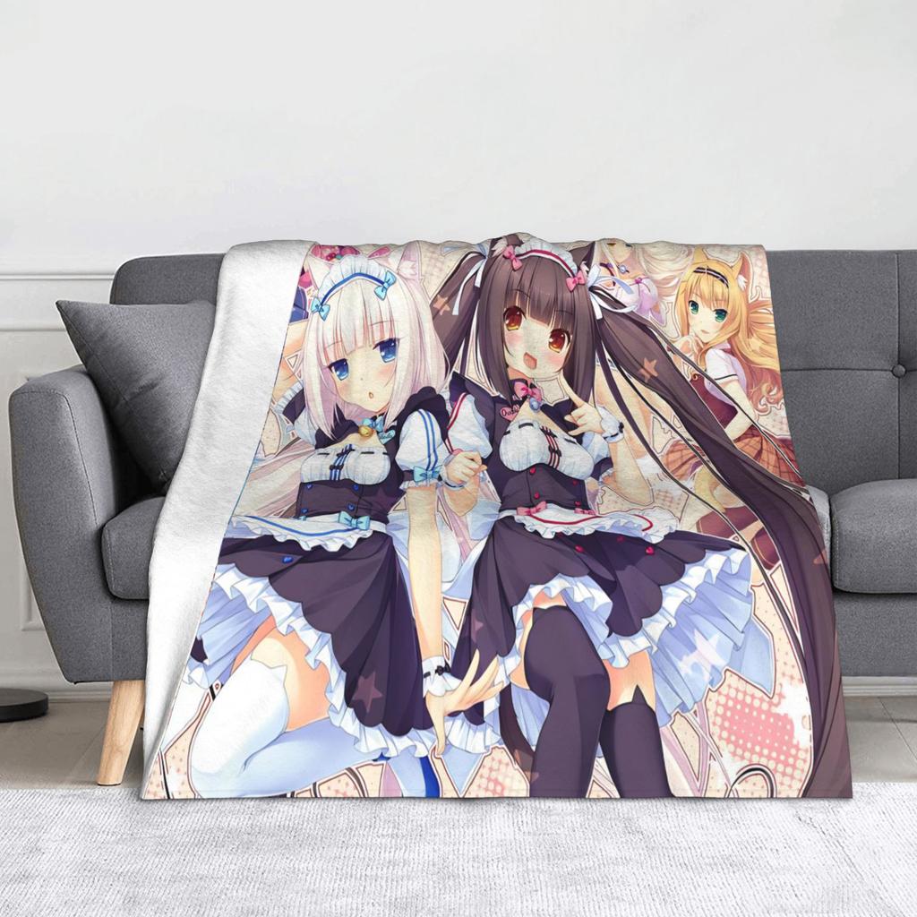 Anime Nekopara Cartoon Blanket Chocola Vanilla Maple Flannel Awesome Breathable Throw Blankets for Bedspread AutumnWinter