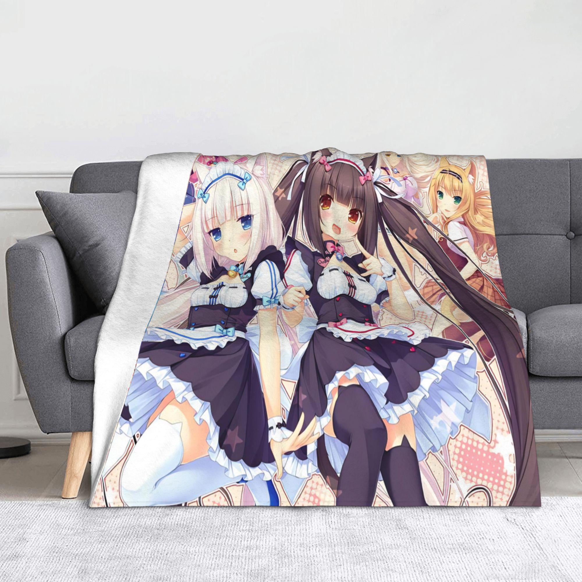 Anime Nekopara Cartoon Blanket Chocola Vanilla Maple Flannel Awesome Breathable Throw Blankets for Bedspread AutumnWinter 100x125cm (40x50inch)