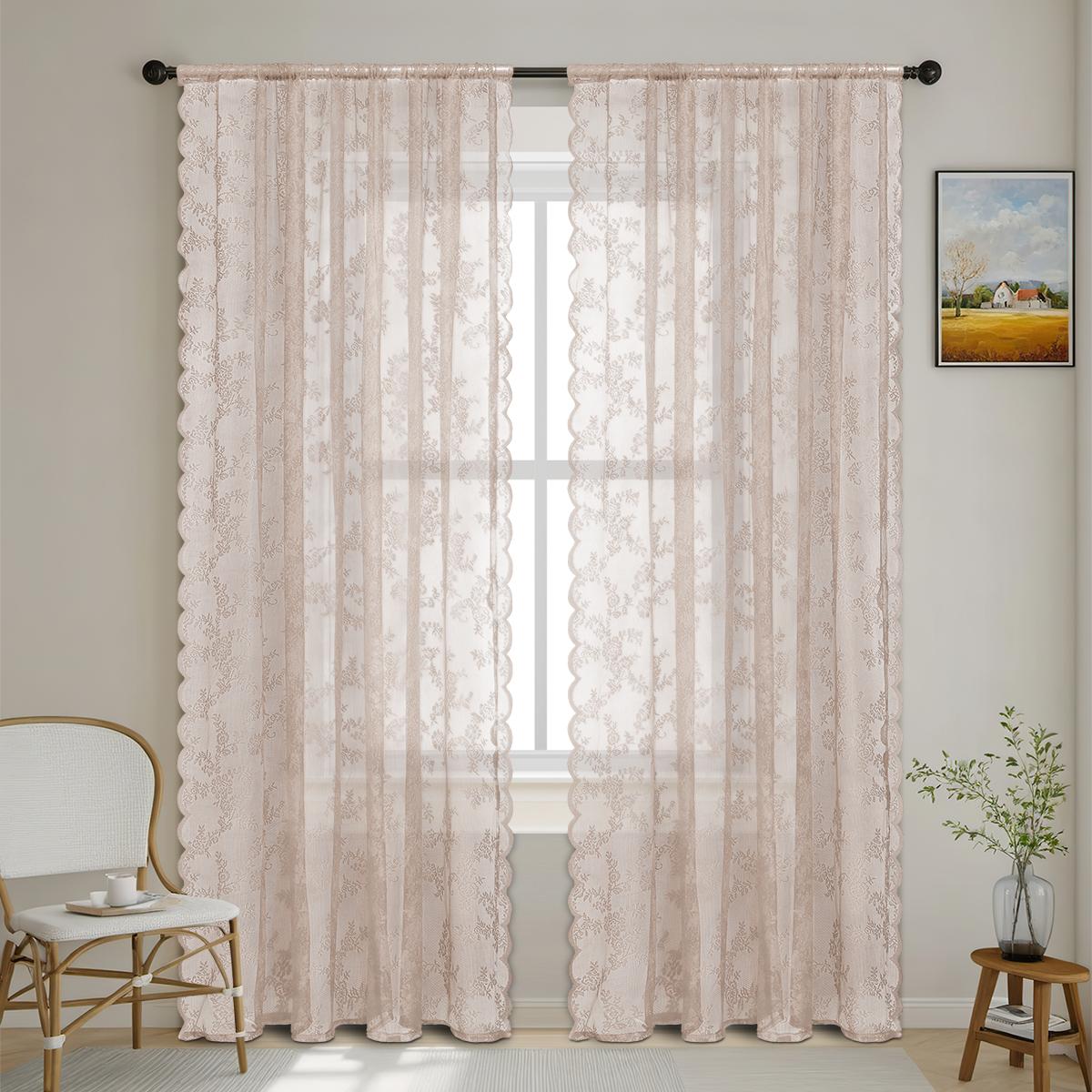 

1pc Romantic Lace Sheer Curtain, Flower Lace Window Curtains for Living Room Bedroom Home Decor, Window Screening Rod Pocket W150 X H250CM 1PC&Rod Pocket світло-рожевий колір