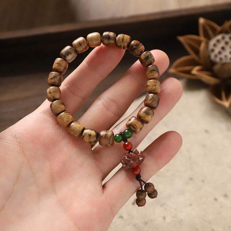 Hua Qinan agarwood wood lotus lotus pod bracelet tiger striped bucket beads niche design men's and women's cultural play bracelet