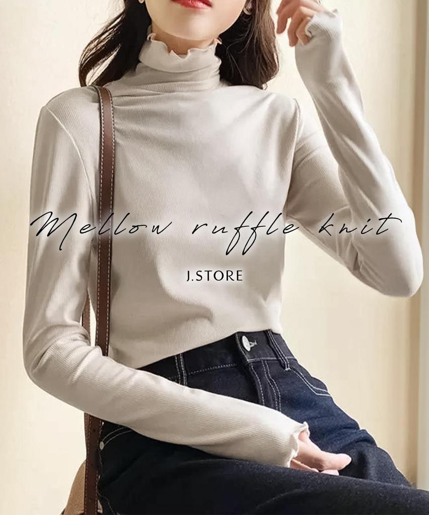 J.STORE Women's Ribbed Neck Pullover, Cute Long Sleeve High Neck Undershirt, Warm and Warm, 4A-J03 GYL