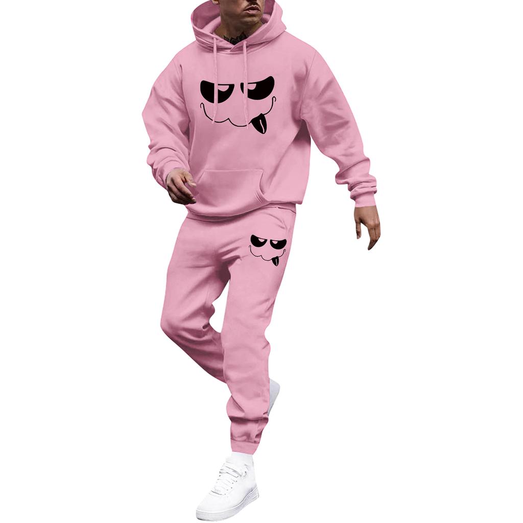 Men's Printed Hooded Sweatshirt And Sweatpants Casual Sports Suit