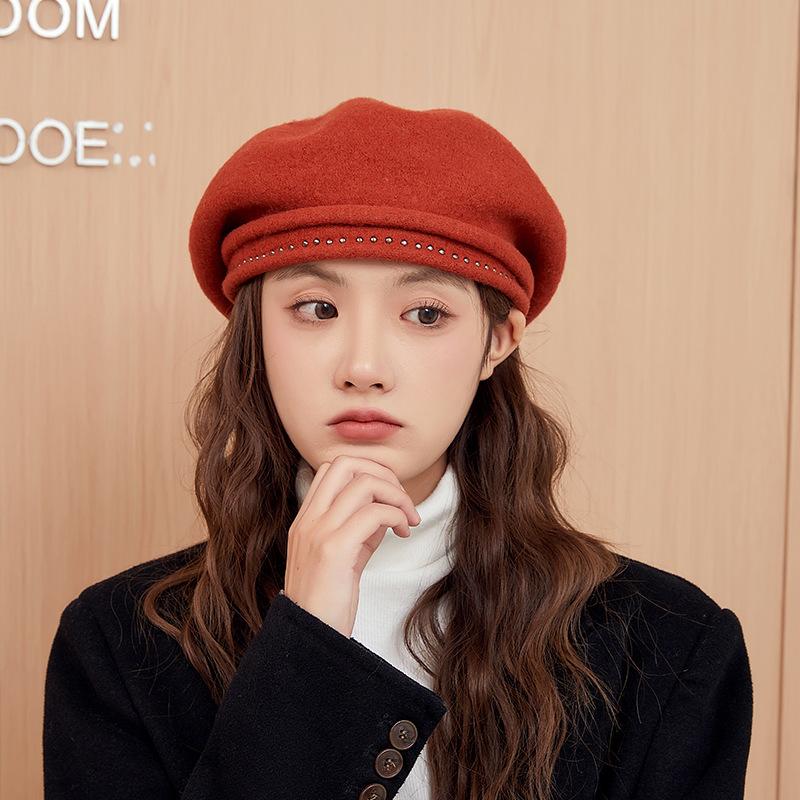 Winter Hat Women Beret Elastic Knit Solid Color Soft Warm Thick Windproof Decorative French Artist Painter Vintage Elegant C
