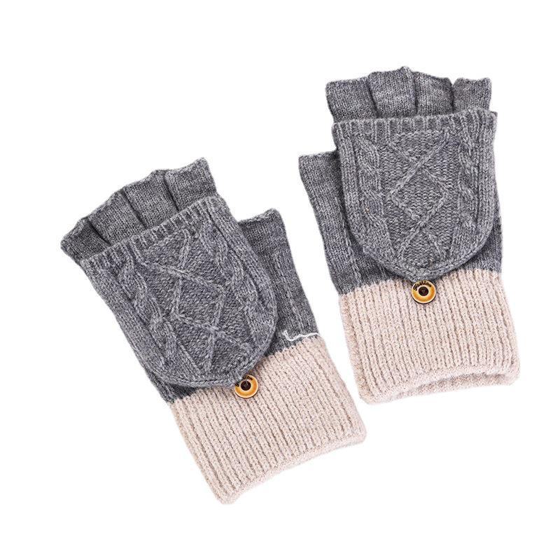 Dámské zimní pletené rukavice bez prstů – hřejivý samet, do půl prstu, roztomilý design pro studenty