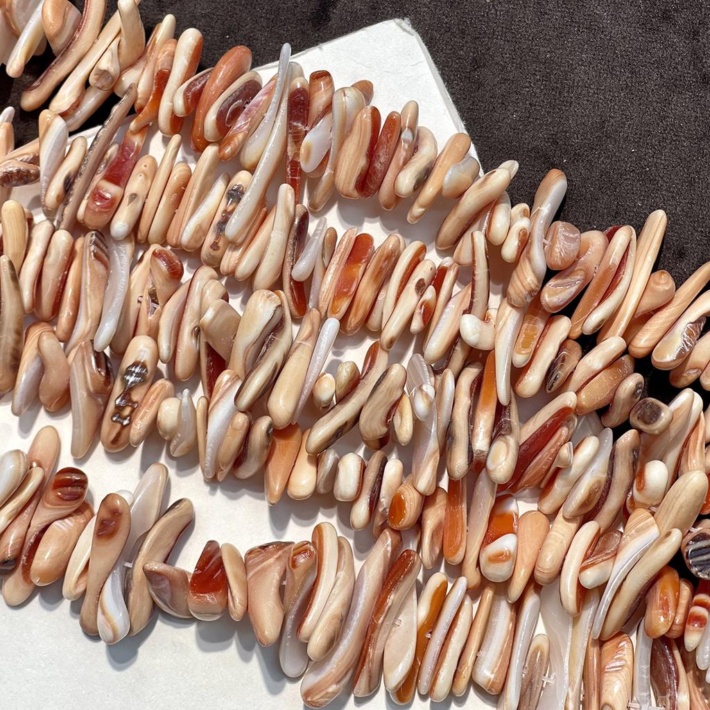 1 Strand Natural Cowrie Conch Shell Irregular Stick Beads 5×25mm 38cm Natural Red Stripe Sea Shell Loose Beads For DIY Necklace Jewelry