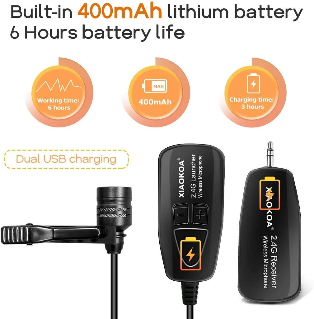 XIAOKOA Wireless Clip Microphone Black 2.4G XM-01