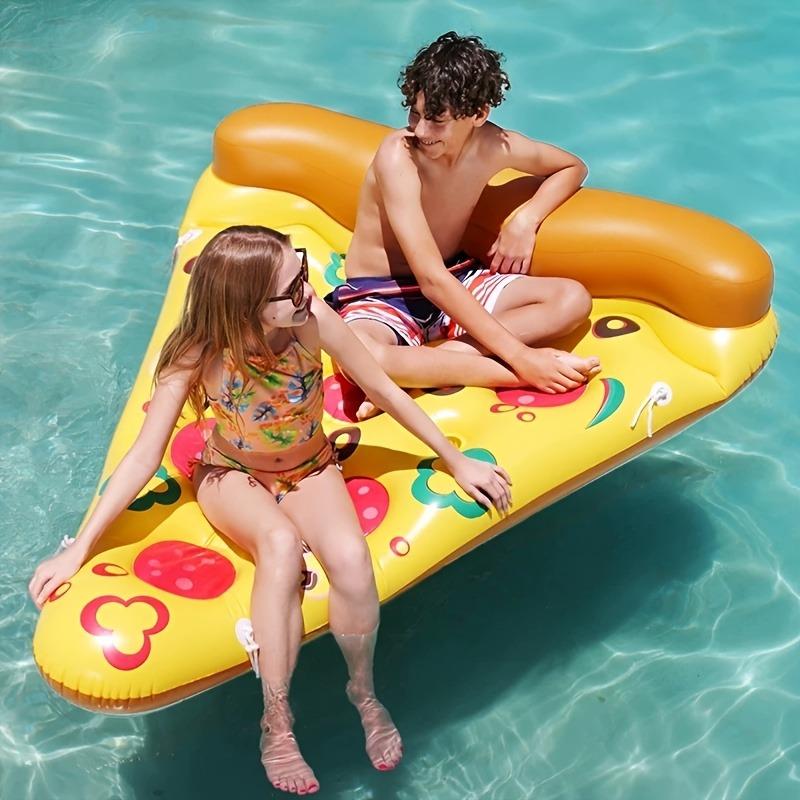 71 Zoll große aufblasbare Pizza-Poolmatratze für Erwachsene – Riesiges Pizzastück-Design, mit Getränkehalter und Schnellaufblasfunktion, robustes PVC