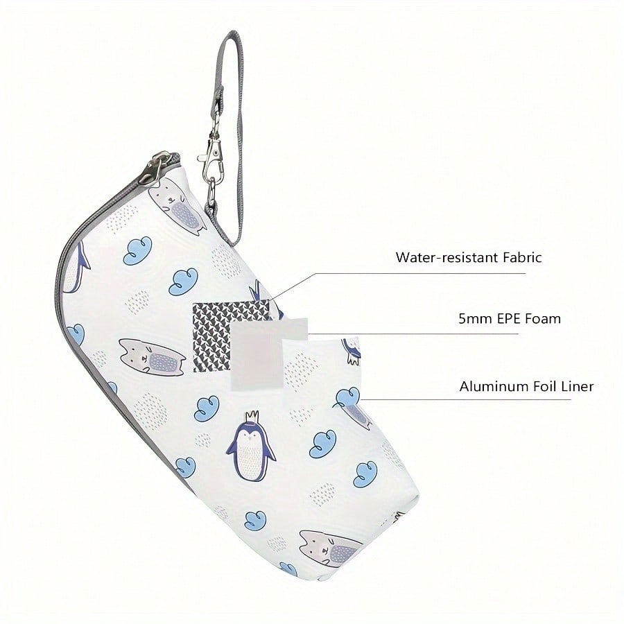 Tragbare Flaschentasche mit Aluminiumform zur Isolierung, ein Zubehör für die Wickeltasche, um Flaschen unterwegs warm zu halten, mit zufälligem Druckdesign