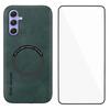 WANLONFENG YBP Series For Samsung Galaxy A14 5G/4G Magnetic Case with Tempered Glass Film PU+TPU Phone Cover Large Cutout