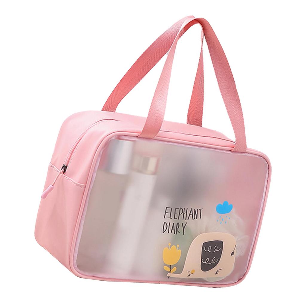 Cosmetic Bag PU PVC Clear Cartoon Pattern Handheld Waterproof L Size Makeup Bag for Swimming Toiletry Pink