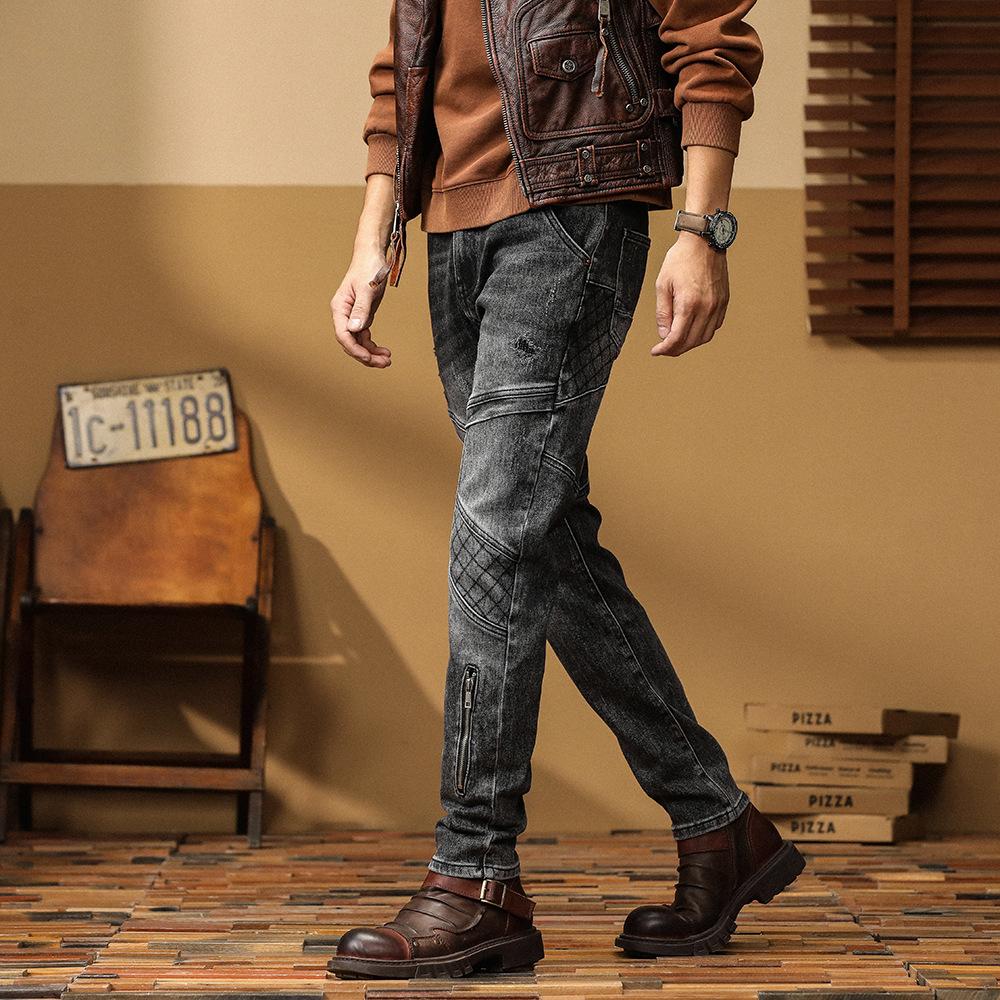 Trendy retro jeans cycling new stretch slim leggings high street locomotive casual ripped patch pants