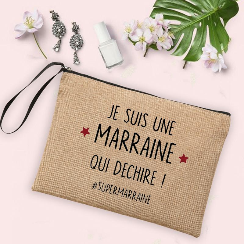 Best Godmother In World Print Cosmetic Bag Women Neceser Makeup Bag Linen Zipper Pouch Travel Toiletry Organizer Godmother Gifts