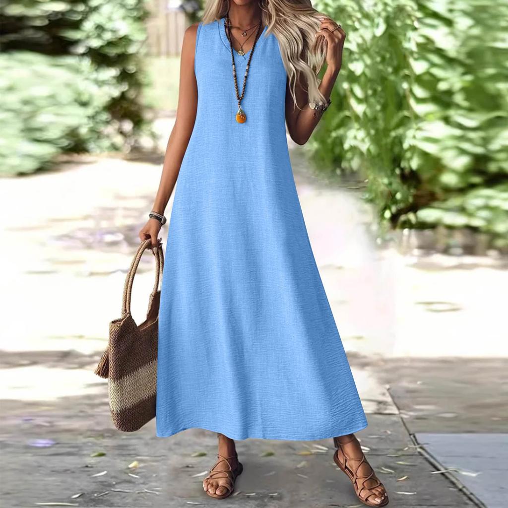 Women's Sleeveless V-Neck Long Maxi Dress