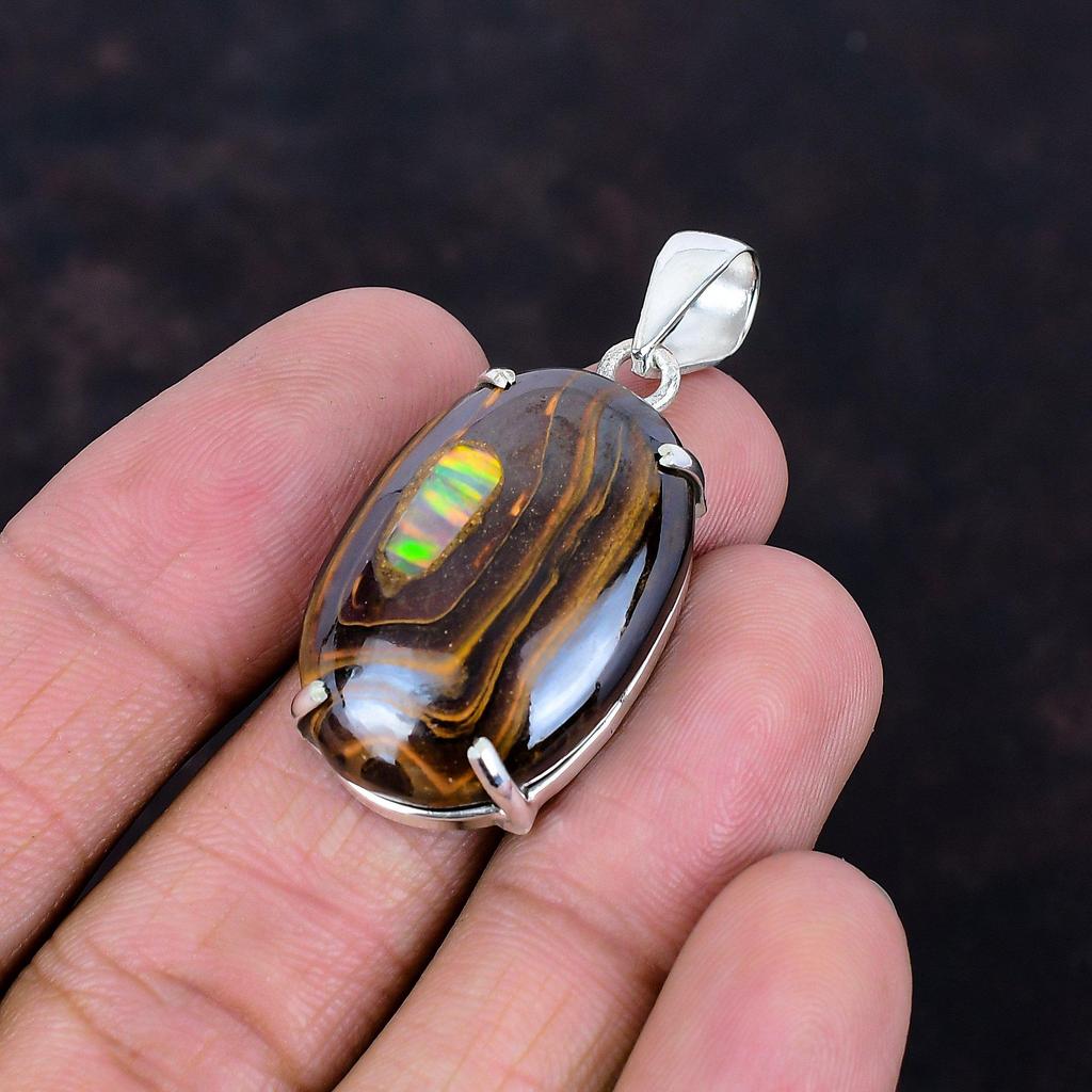 Ethopian Opal In Boulder Opal Pendant Very Pretty Gemstone Jewelry Handmade Pendant 925 Sterling Silver Pendant Unique Pendant Gifts for Mom
