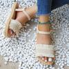 Women's Fashion Trend Tassel Shoelaces Are Non Slip, Wear-resistant, Comfortable, Soft Soled Flat Heeled Sandals
