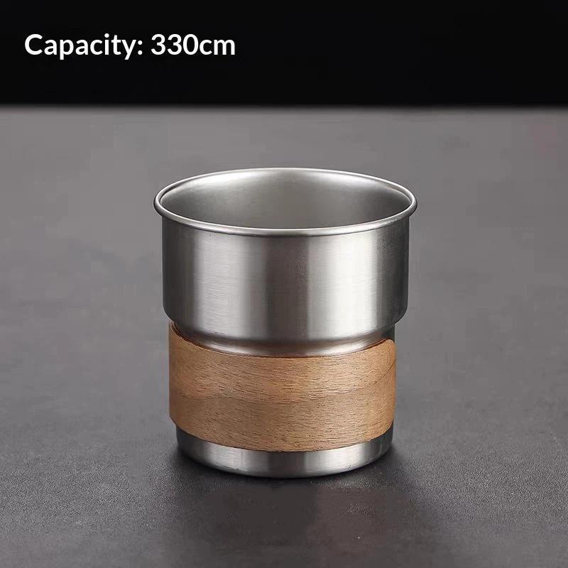 230/330Ml Stainless Steel Camping Mug With Wooden Anti Scald Sleeve Foldable Handle For Hiking Picnic Travel Use