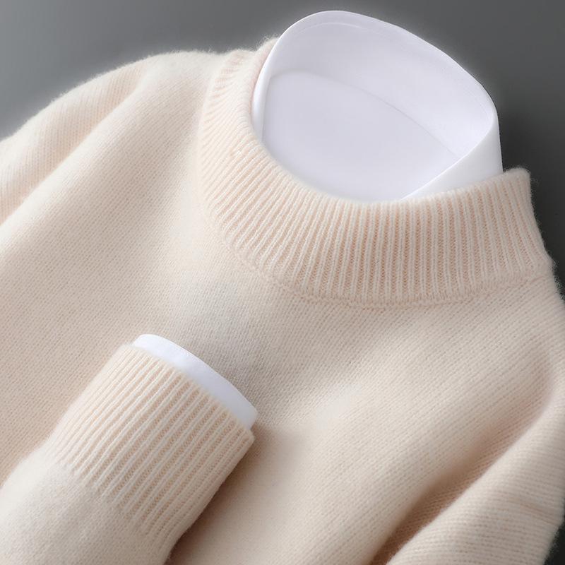 Men's 100% Wool Half-High Neck Loose Knit Sweater - Autumn/Winter Cashmere Pullover