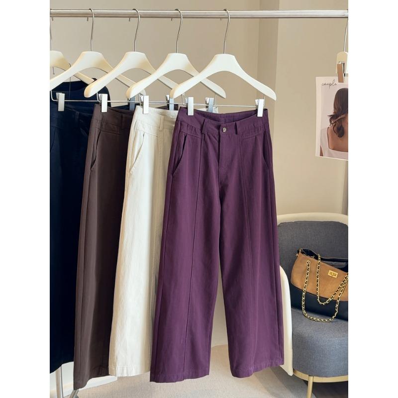 

Маленькие повседневные брюки из стираного хлопка женские с высокой талией и тонкие осенние новые узкой версии драпирующиеся широкие прямые брюки M
