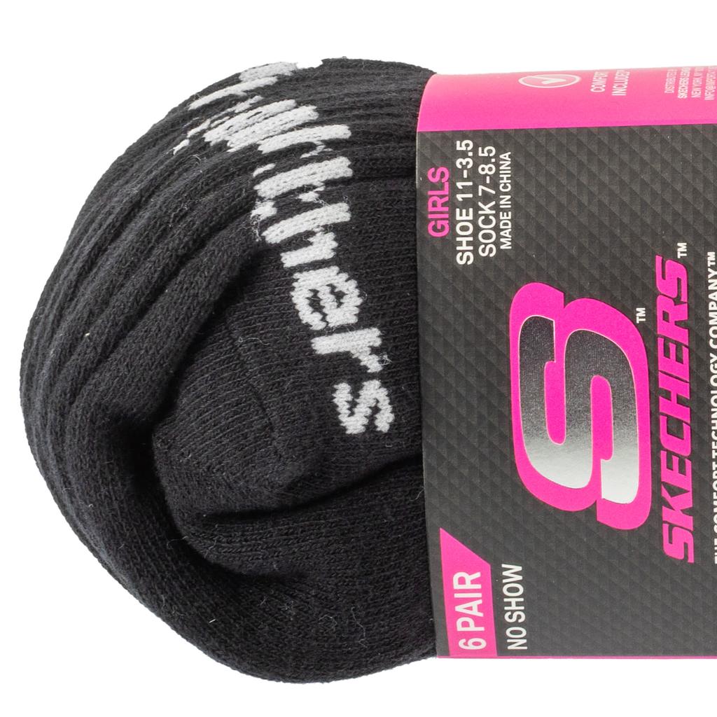 Skechers 6pk Girls Cotton Ns Socks, for Girl Black Socks