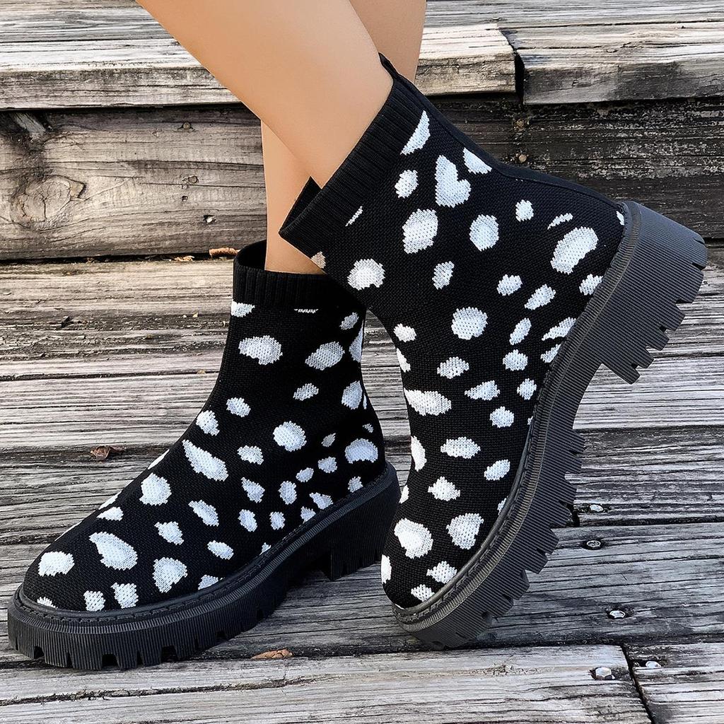 Spring Plus-size Fashion Boots Women's New Stretch Fly Knit Platform Socks Boots Casual Low-top Martin Boots