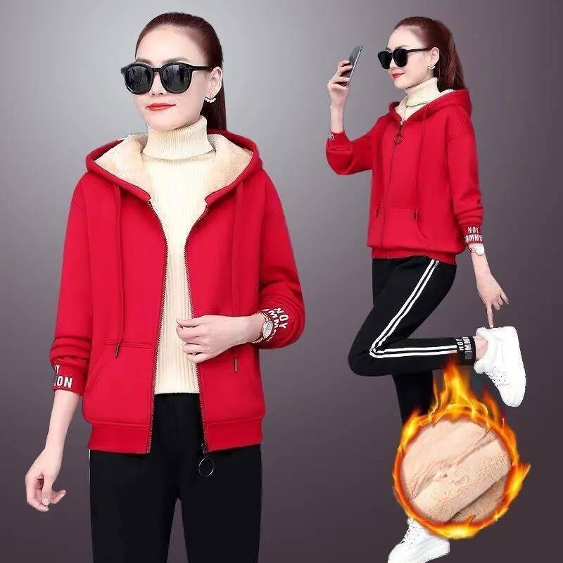 Herbst Winter Damenmode Kapuzenpullover Langarm Casual Sportbekleidung Locker sitzendes 2-teiliges Set