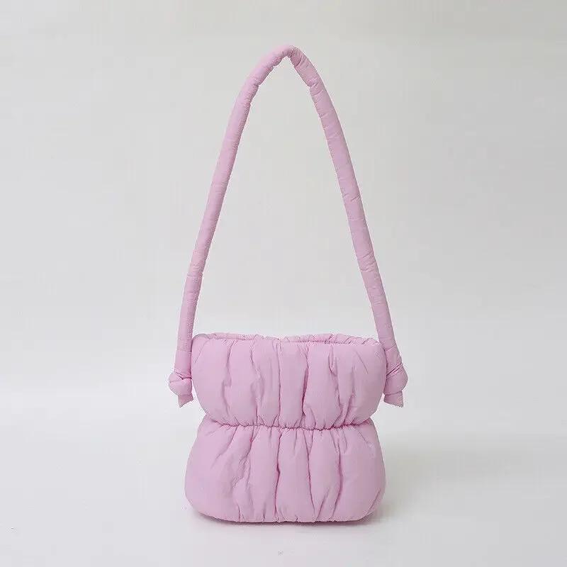 Nylon Bucket Bags Women Casual Designer Handbags Down-Filled Cotton Shoulder Bag Pleated Crossbody Bags Fashion Underarm Bag