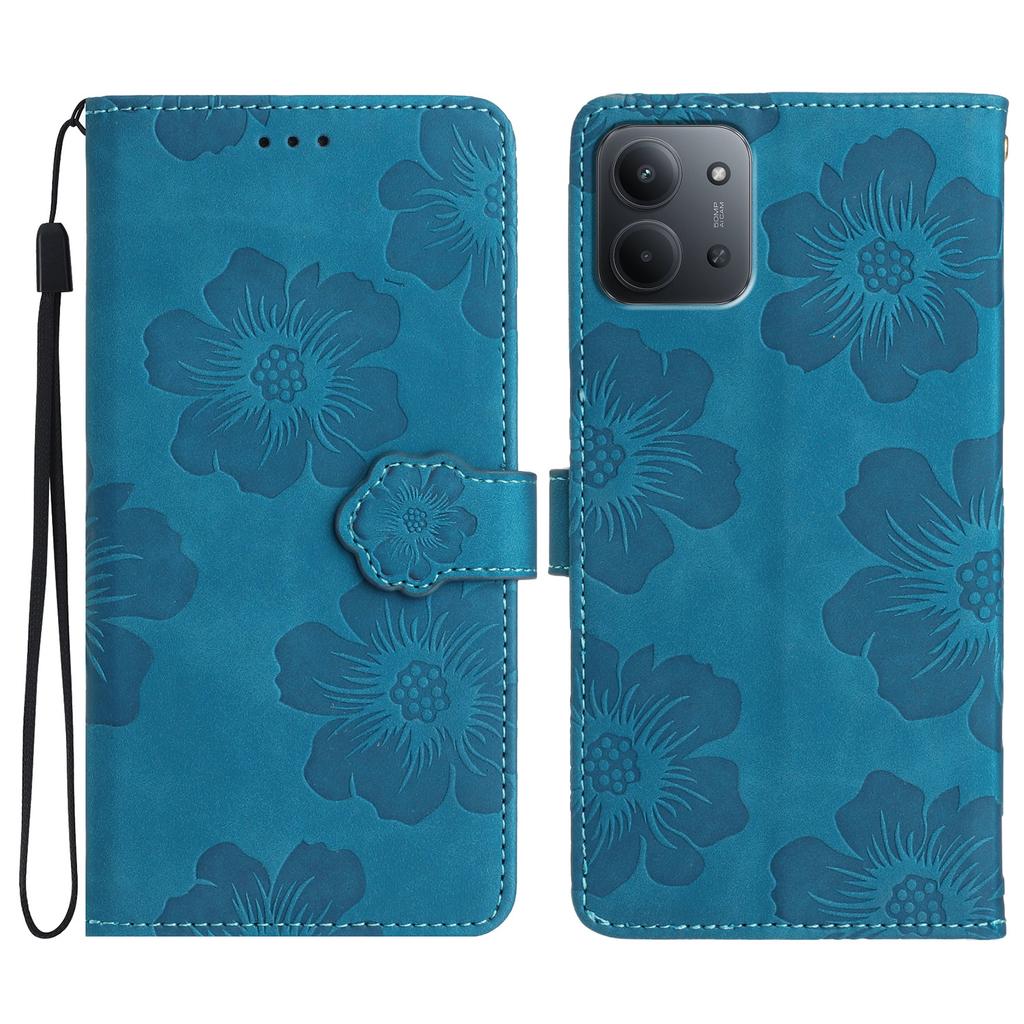 Phone Case For Xiaomi Redmi 15C 5G (EU) (173mm)/4G (EU) (173mm)/Poco C85 4G (173mm) Flower Design Leather Wallet Cover with Wrist Strap