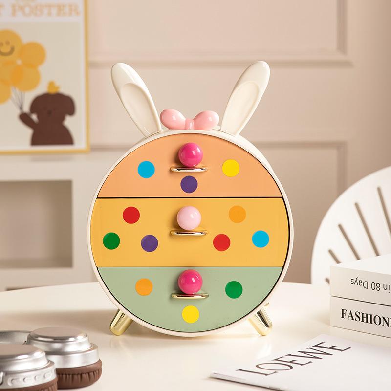 Graffetta per capelli da bambino con coniglietto, organizer da scrivania, cassetto multistrato, scatola portaoggetti per cosmetici da dormitorio per studenti