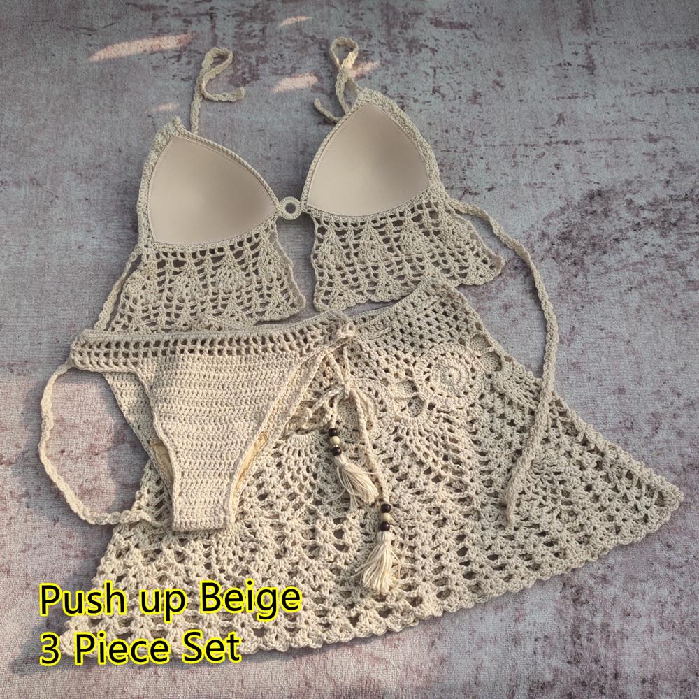 

Вязаный крючком купальник ручной работы, юбка и пляжное платье, набор из 3 предметов Small