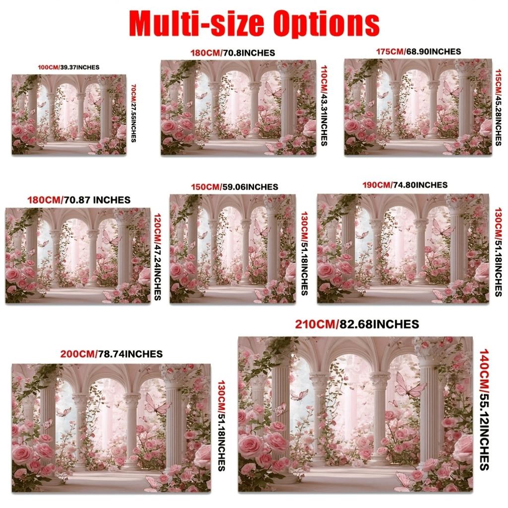 1Pcs Pink Roses White Columns Butterflies Arch Decoration Background Garden Backdrop Decorations For Photo Studio Booth Party