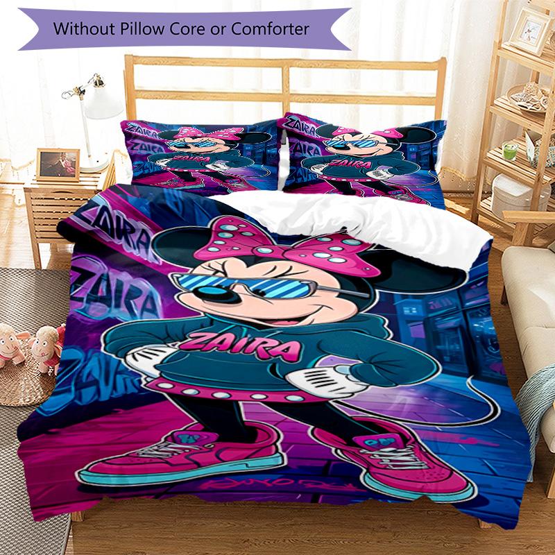 Minnie Mouse Party Decorations 3‑Piece Bedding Set,Soft Breathable Duvet Cover with 12 Pillowcases,Multi‑Scene for Bedroom Dorm,Perfect Holiday Birthd