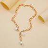 Creative Adjustable Alloy Chain Faux Pearl Brooch Pin Women Necklace Jewelry