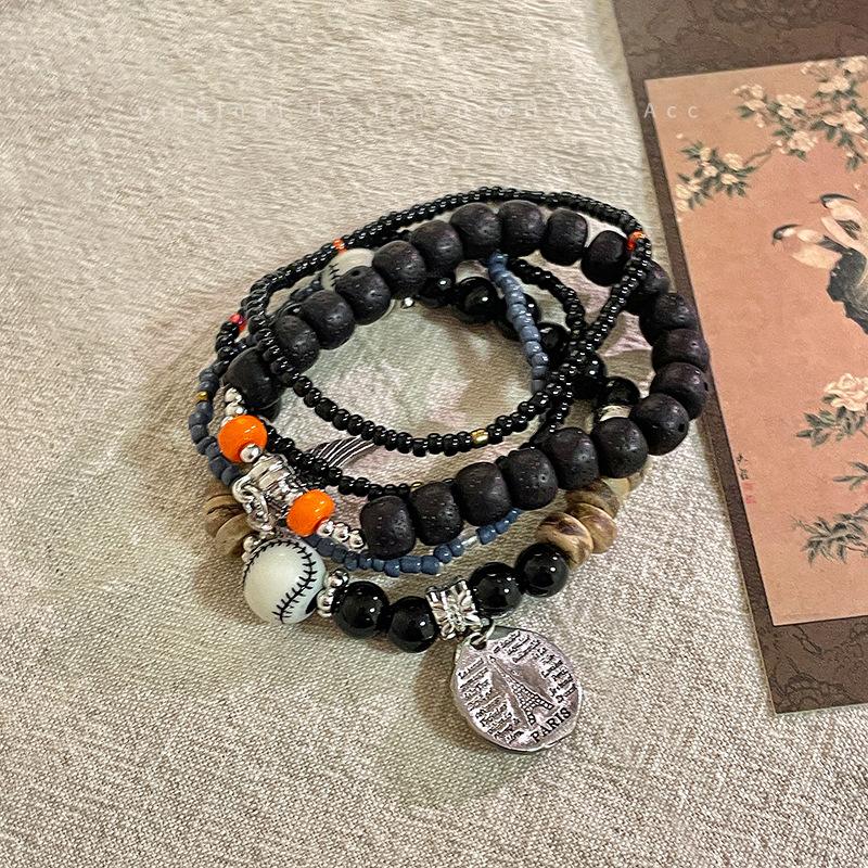 5Pcs Bohemian Multi-Layer Rice Bead Bracelet Wings Pendant Elastic Rope Bracelet Ethnic Style Jewelry