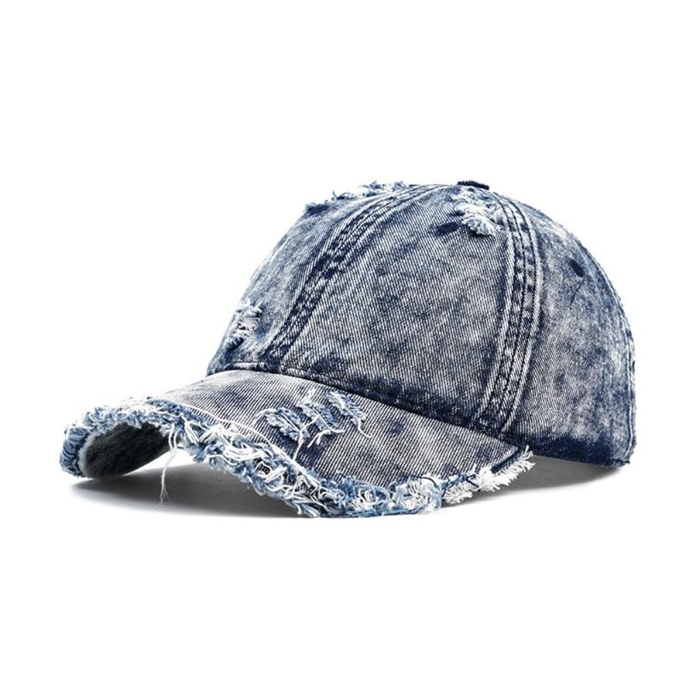Vintage Washed Denim Baseball Cap Frayed Edge Peaked Cap Fashion Dad Hat All-Season темно-синий