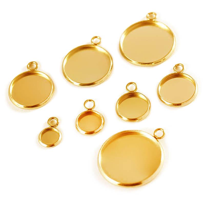 20pcs 6-30mm Gold Color Stainless Steel Cabochon Base Pendant Settings Blank Tray for Cameo Jewerly Making Components DIY