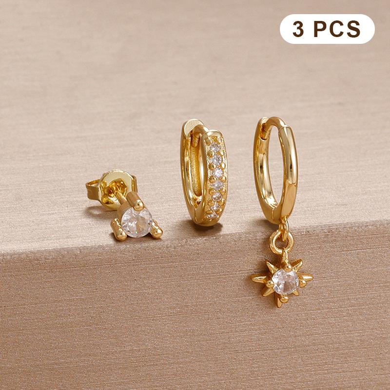 3Pcs  Zirconia Flower Heart Huggie Hoop Earrings Set For Women Exquisite Pendant Ear Stud Piercing Jewelry Gift