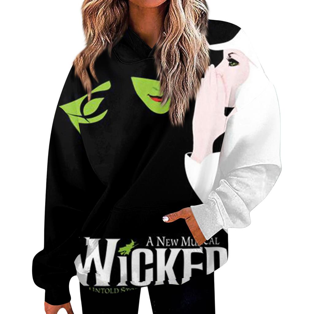 Women's Casual Fashion Witch Print Long-Sleeve Hooded Sweatshirt With Pockets