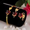 Gemstone Fox Copper Gold-Plated Jewelry Set: Includes Imitation Gold Bracelet, Necklace, and Ring for Women - Versatile Accessory Collection