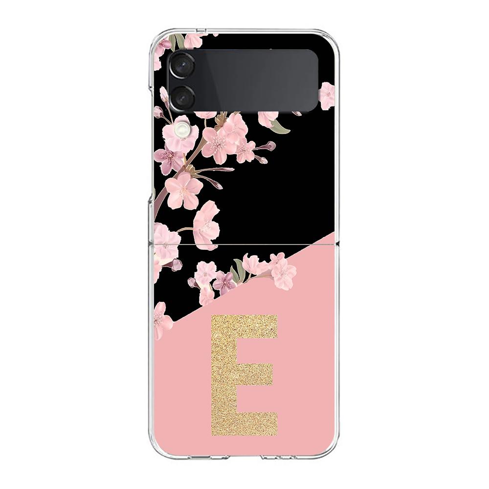 Phone Case For Samsung Galaxy Z Flip 3 4 5 Transparent fold High Hard PC Shell For Galaxy Z Flip 3 5 Cover Golden Letter Flower