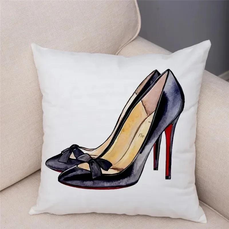 Women'S High Heel Shoes Throw Pillow Cover With Short Plush Print For Living Room Sofa Decoration Cushion Cover Pillow Covers