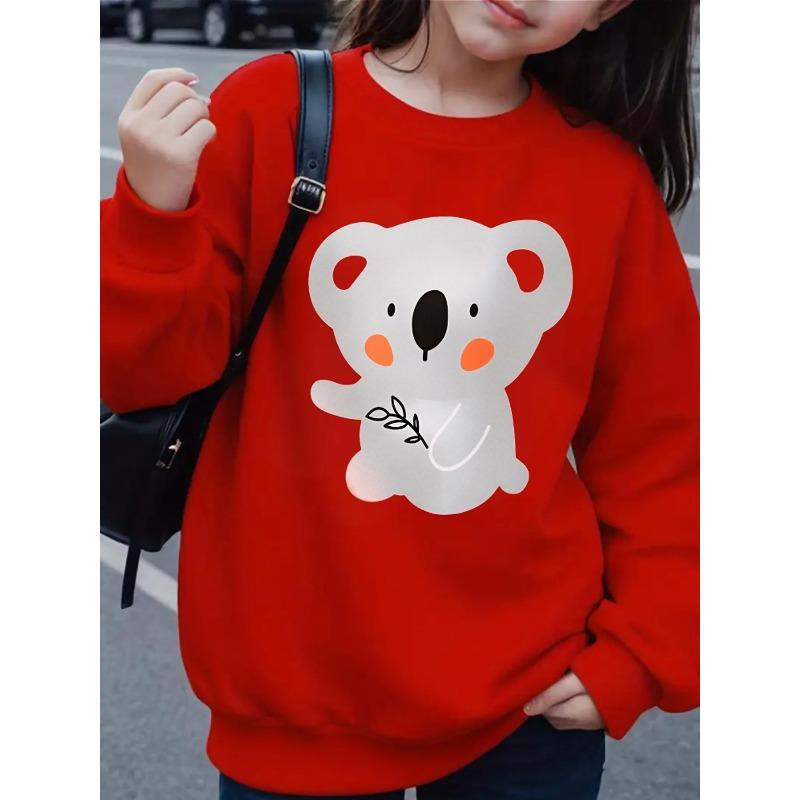 Girls' Crewneck Sweatshirt - Cute Koala Holding Eucalyptus Leaf Machine Washable,