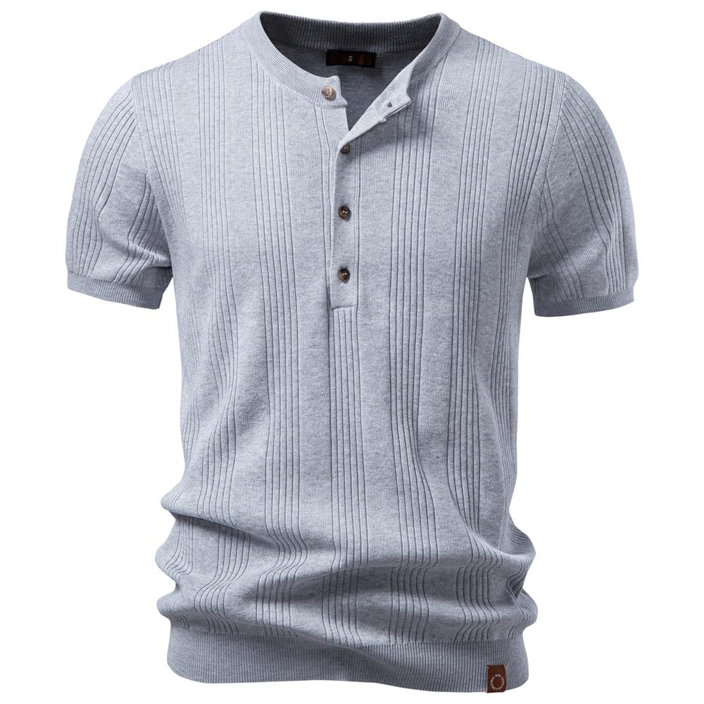 AIOPESON New Henley Neck T-Shirt Men's Soft Breathable Short Sleeve Casual Daily Wear Lightweight Summer Top for Men