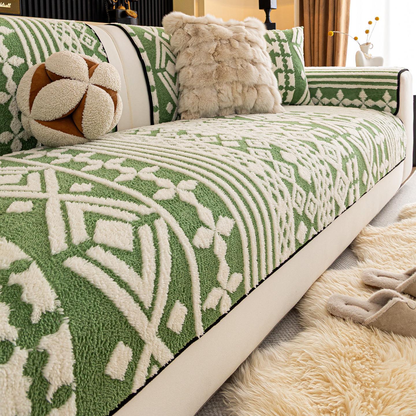 

Middle Ancient Style Sofa Cover Fabric New Autumn and Winter Fixed Anti Slip Straight Row Sofa Cushion Cover Thickened and Warm 70x70cm оливковий колір