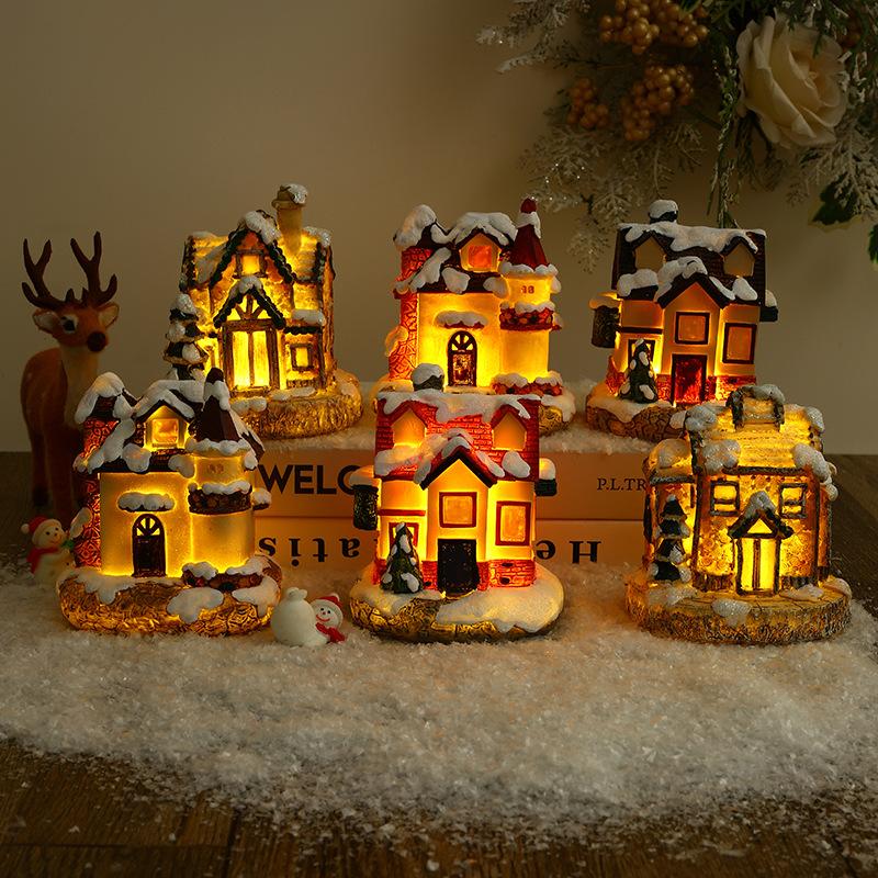Christmas decoration resin luminous small house micro landscape European style ornaments Christmas creative Christmas gifts