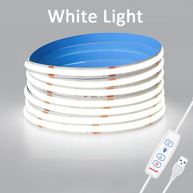 

COB Led Strip Lights Dimmable Led Ribbon USB 5V Self-adhesive Flexible Light Strip for TV Cabinet Mirror Bedroom Kitchen 1m білий