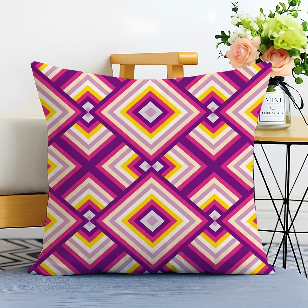 Casual Fashion Colorful Geometric Continuous Art Cushion Cover Washable Linen Pillowcase Soft for Sofa Bed Cozy Home Room Decor