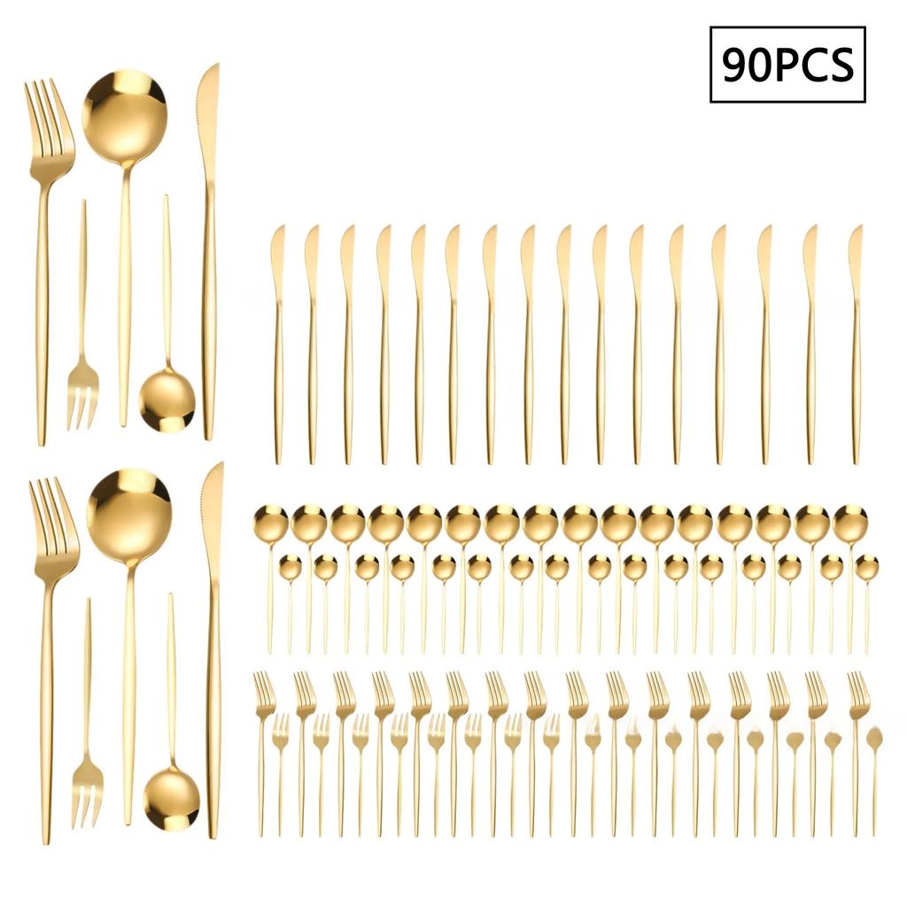 5/30/90pcs Stainless Steel Cutlery Set Portuguese Style Cutlery for Multiple People, Dishwasher Safe, Family and Hotel Cutlery