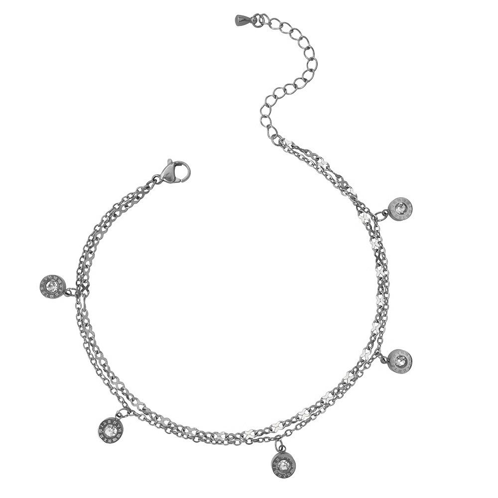 Diamond-Studded Double-Layer Anklet: Japanese & Korean Fashion, Minimalist, Light Luxury, Women's Versatile Accessory