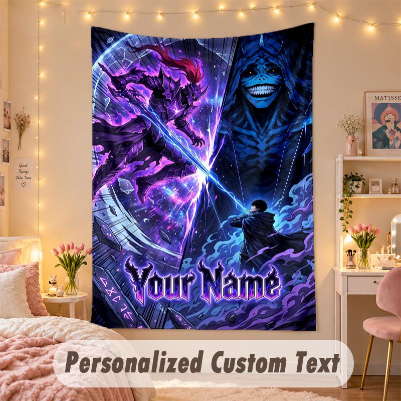 Custom Personalized Tapestry,Solo Leveling Print Custom Name Text Wall Art Hanging for Bedroom